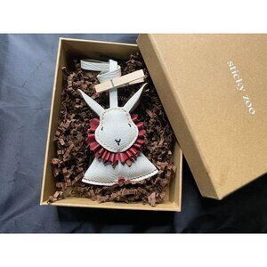 Handmade Sticky Zoo Rabbit Keychain With Red Ruffled Collar -